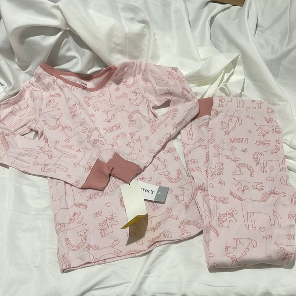 Carter’s 8 pale pink unicorn magic crown pj’s nwt 💯 cotton